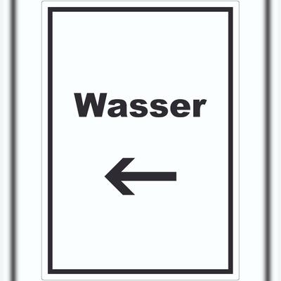 HB-Druck Wasser Aufkleber mit Text und Richtungspfeil links Anschluss hochkant A0 (841x1189mm)
