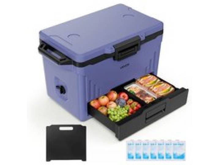 VEVOR 47,32 L Passive Kühlbox Tragbare Isolierbox für Camping Outdoor Sport, Auslaufsicher, Hält 48 Stunden Kühl, Isolierte Kühlbox mit Eisbereich, Stabilem Griff und Getrennten Trocken- und Nasszonen