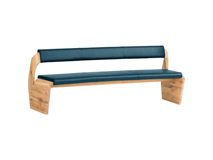 Voglauer Sitzbank, Blau, Eichefarben, Holz, Echtleder, Nappaleder, Rindleder, Eiche, massiv, 227x84x70 cm, Goldenes M, Made in Austria, Lederauswahl, mit Rückenlehne, Esszimmer, Bank, Sitzbänke, Polsterbänke