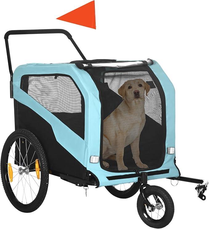 Hundeanhänger, Fahrradanhänger für Hunde, Hundewagen mit Reflektoren, Hundebuggy max. 30 kg, Hundefahrradanhänger für Große Hunde, Oxford-Gewebe, Blau