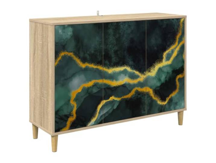 Roanoer Sideboard WIJHE Sonoma 102 x 33 x 75 cm Holzwerkstoff Stilvolle Kommode mit 3 Türen und 2 Fächern für Wohnzimmer und Esszimmer. Erhöhte Füße verbessern die Luftzirkulation.
