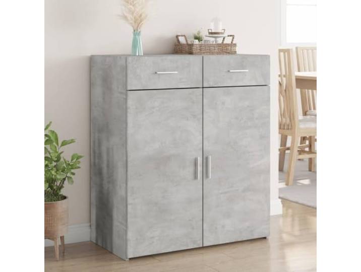 RJPLMFV Anrichte, grau, Beton, 80 x 42,5 x 93 cm, Holz, Technik 2 Schubladen, praktische Türen, leicht zu reinigen, Wandbefestigung inklusive