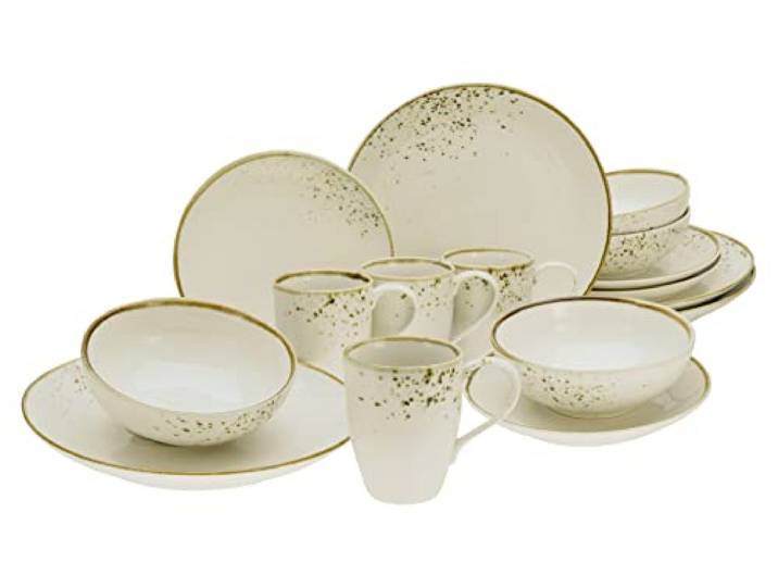 CreaTable\, 14699\, Serie Nature Collection Natural Living\, 16-teiliges Geschirrset\, Kombiservice aus Steinzeug