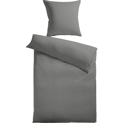 Bettwäsche KINZLER "Damast-Streifen", grau, B/L: 135cm x 200cm, 1 Stk., 1 Stk., Damast, B/L: 80cm x 80cm, 2 Stk., Damast, Obermaterial: 100% Polyester, Bettwäsche, Bettwäsche, aus Mikrofaser