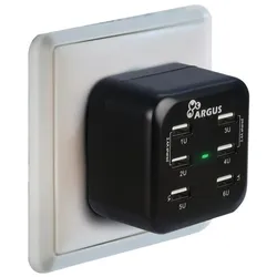 Intertech 6xUSB, LED, 2.4/1.2/1 A (34 W, 6 Ports), USB Ladegerät, Schwarz