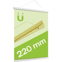 Posterleisten aus Holz, mit Aufhängeschnur und Magnetbefestigung weiß | 220 mm, Kiefernholz
