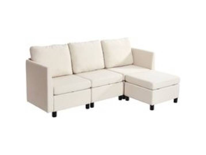 VEVOR Ecksofa Eckcouch Schlafsofa mit verstecktem Stauraum, Couch mit Ottomane & hochelastischem Schaumstoff, gepolstertes Sofa (3 Sitzer) mit Massivholzrahmen für Wohnzimmer Schlafzimmer, Beige