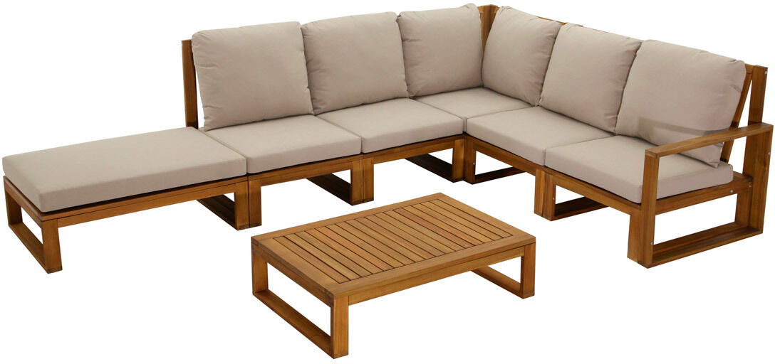 Miliboo Eck-Gartenmöbel aus Massivholz mit abziehbaren Kissen in Taupe 6/8-Sitzer SALSA