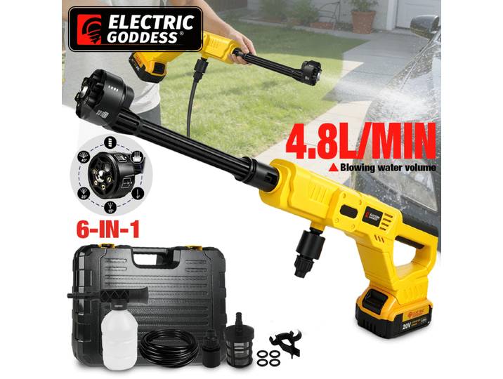 Nettoyeur haute pression électrique sans fil Electric Goddess 200 bars, pistolet à eau électrique 6 en 1 avec fonction mousse, compatible avec batterie Dewalt 20V.