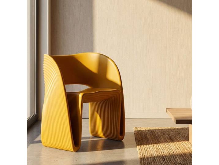 Fauteuil Galire Dmora en plastique orange moutarde 59x79x68h cm