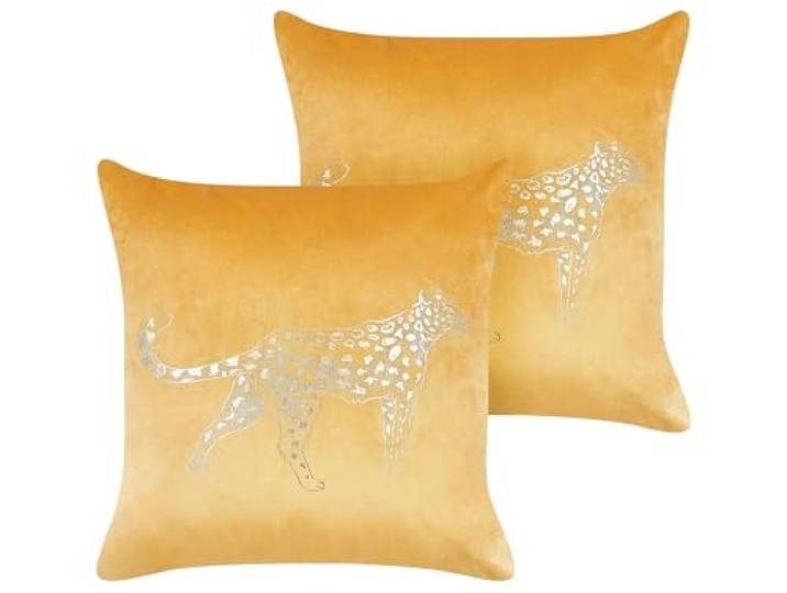 Beliani Set aus 2 Kissen aus Samt Kissen dekorative Tiermuster 45 x 45 cm Gelb Marula