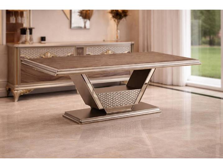 JVmoebel Esstisch Esstisch im modernen Design mit Holz und goldenen Metallakzenten