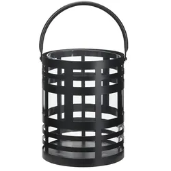 HOME STORY Windlicht mit Glaseinsatz   , schwarz , Eisen,Glas , Maße (cm): H: 21,5  Ø: 17