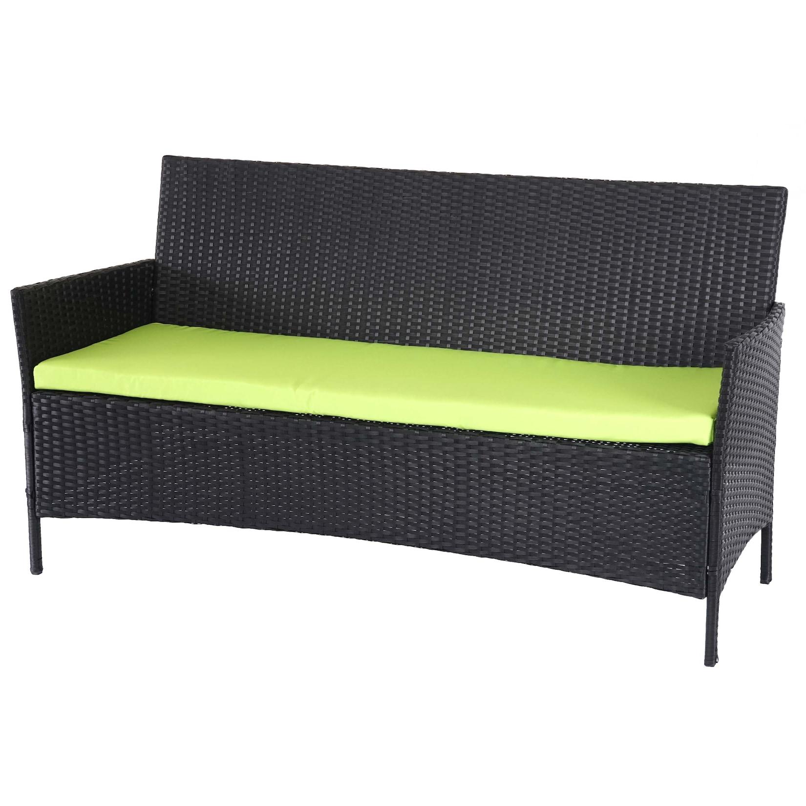 3-Sitzer Poly-Rattan Gartenbank Hamar, Sitzbank 154cm ~ anthrazit, Kissen grün