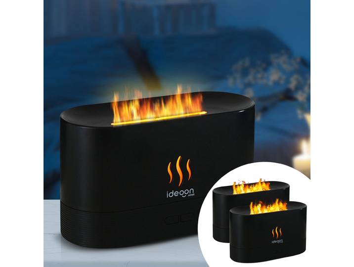 2er-Set Ultraschall-Aroma-Diffuser mit zuschaltbarem LED-Flammeneffekt, USB