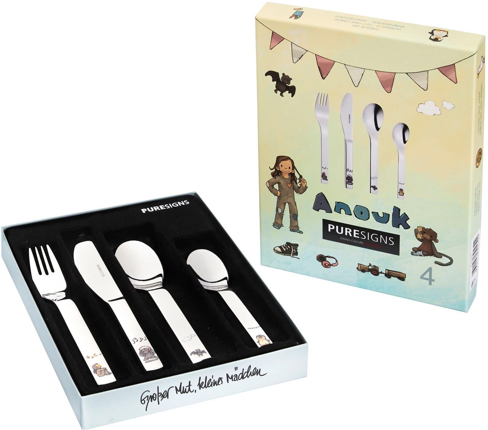Kinderbesteck GOEBEL "Kinderbesteck Anouk silber", silber, 4, Essbesteck-Sets, Kinderbesteck, Spülmaschinengeeignet