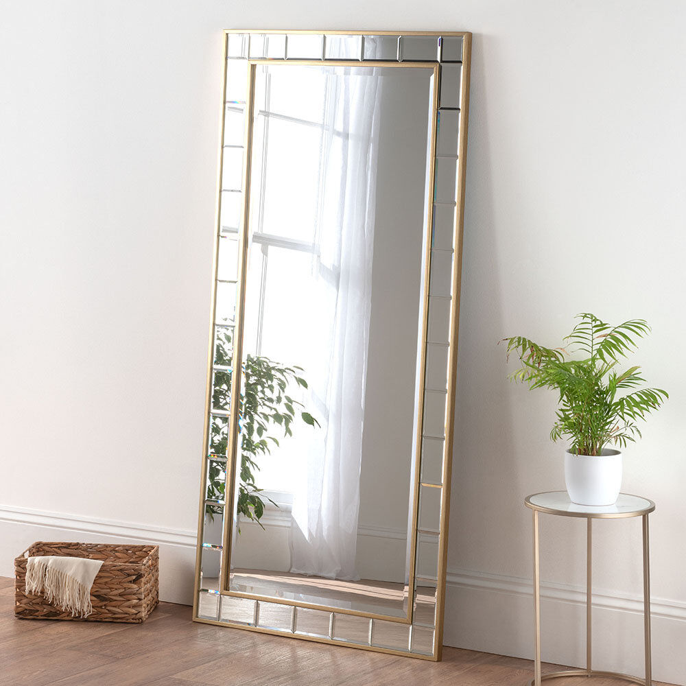 Canora Grey Adre Brass Rectangle Full Length Mirror Silver/Gold 173cm H X 2cm D