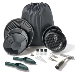 VEVOR Goldwaschpfanne 10 & 14 Zoll, Goldwannenbecken aus PP, 19-tlg. Tragbar, mit Klassiersieben, Sandmagnet, Steinhacke, Schaufeln, Rucksack und Zubehör, Gold Waschpfanne Tray Kit, Schwarz