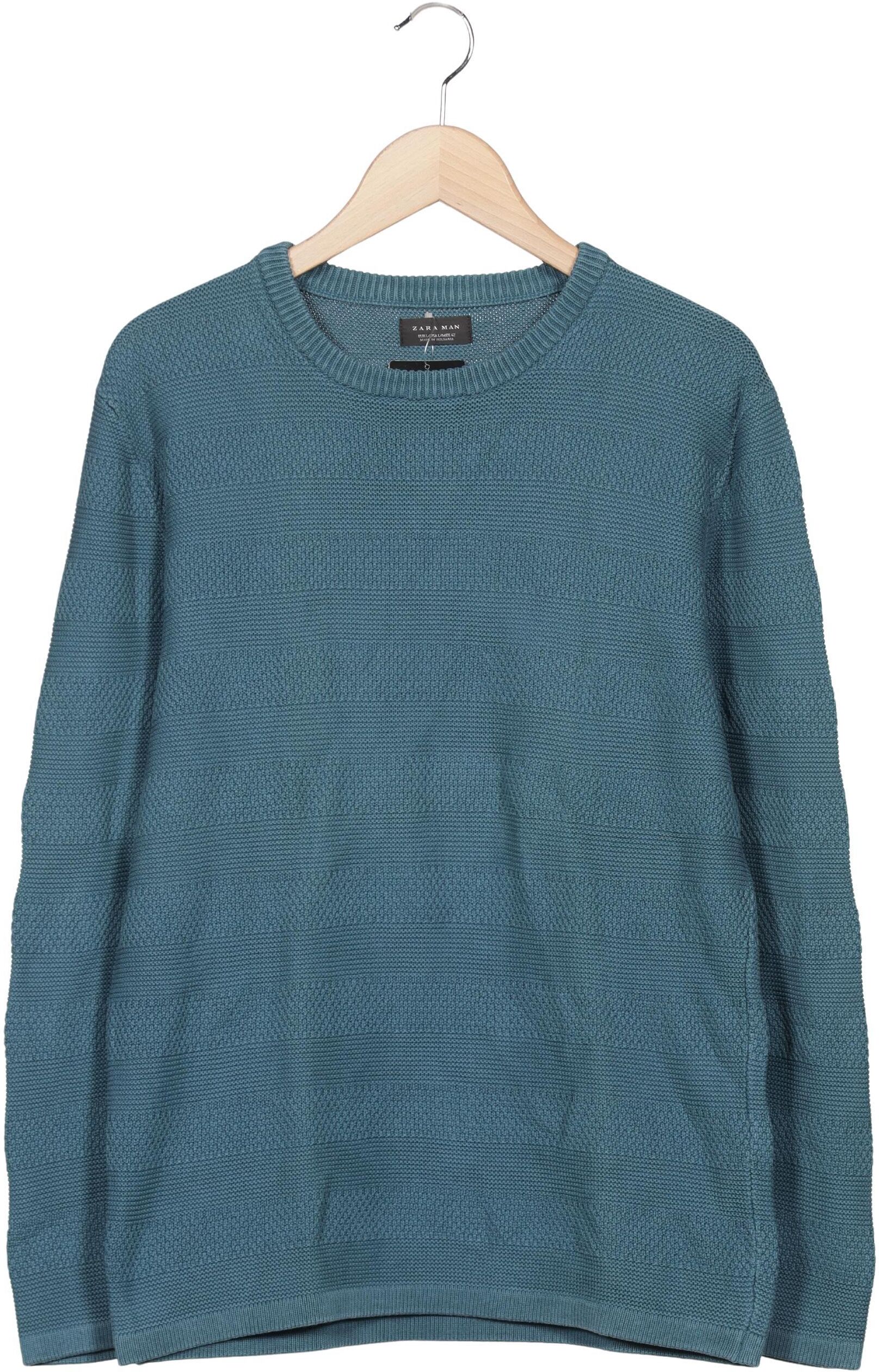 Zara Herren Pullover, Türkis, Gr. L, Baumwolle - Second Hand