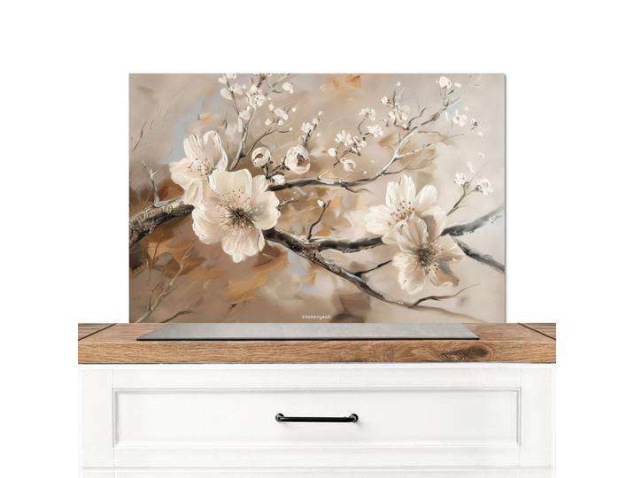 MuchoWow Spritzschutz Küche Blumen - Abstrakt - Gemalt - Beige 80x55 cm, Greige, Metall, Rechteckig, 80x0.3x55 cm, rostfrei, Küchenzubehör, Küchenhelfer, Küchenutensilien
