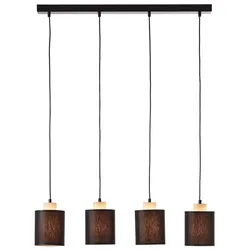 BRILLIANT Lampe, Vonnie Pendelleuchte 4flg schwarz/holzfarbend, Metall/Holz/Textil, 4x A60, E27, 25W,Normallampen (nicht enthalten)