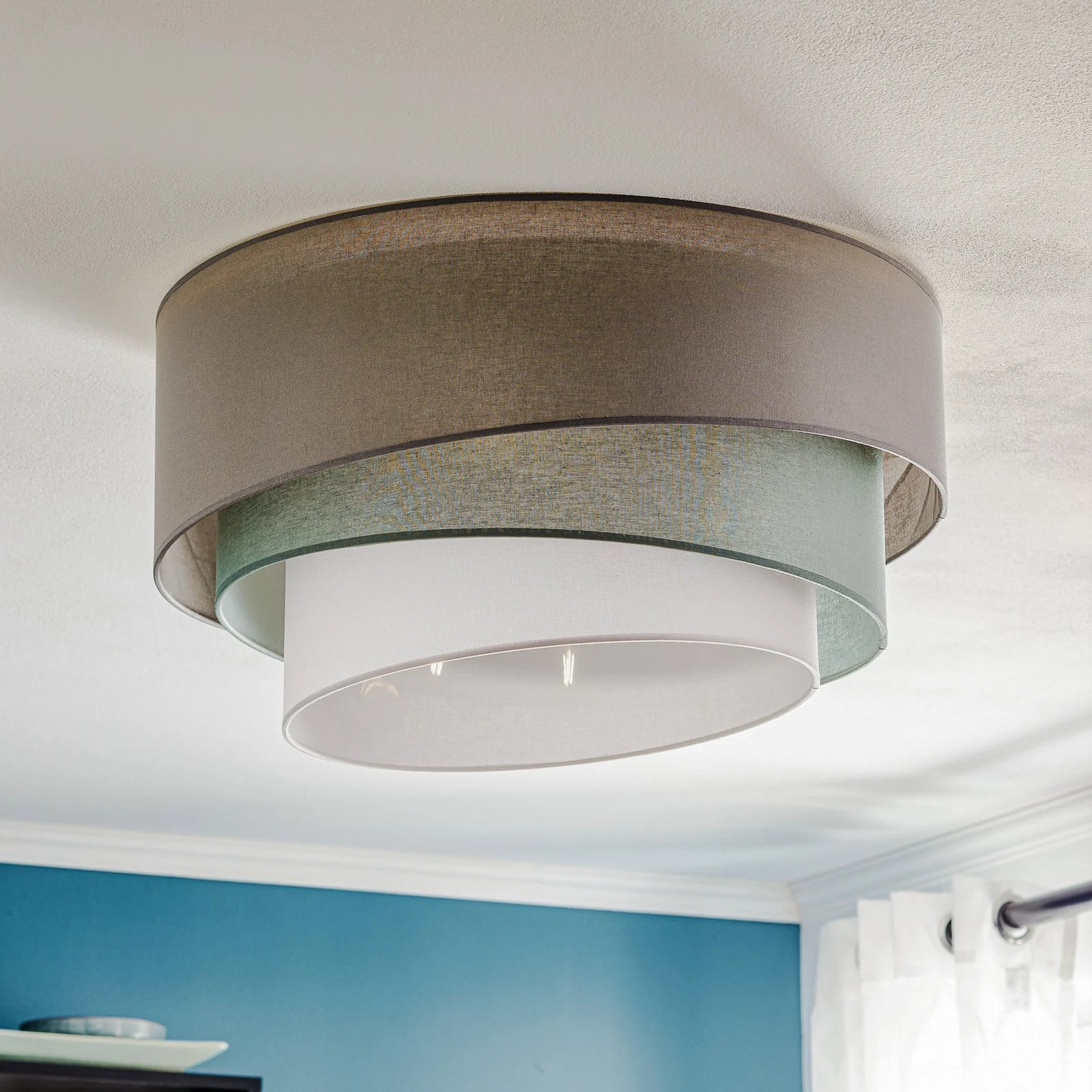 Duolla Trio Monocolor Plafondlamp - Grijs - Rond - Textiel - Ø 60 cm