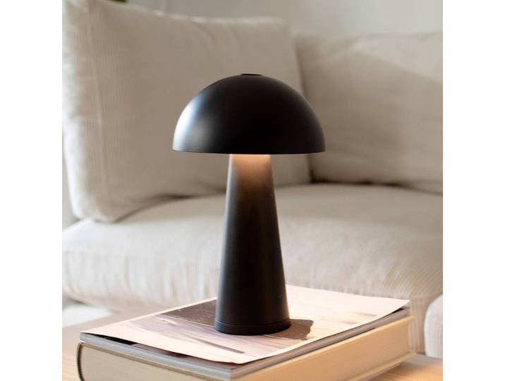 Markslöjd Akku-Tischleuchte Fungi für draußen, schwarz Fungi, dimmbar, schwarz, Metall, Modern