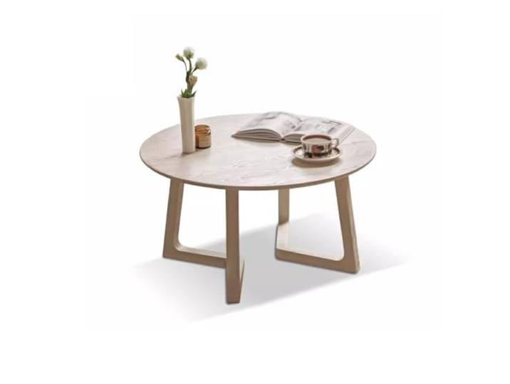ksjdieunf Couchtisch Couchtisch aus massivem Holz, modern, schlicht, weiß, rund, Teetisch, for kleine Wohnung, Wohnzimmer, cremefarbener Stil, Heim-Teetisch Tische for Wohnzimmer