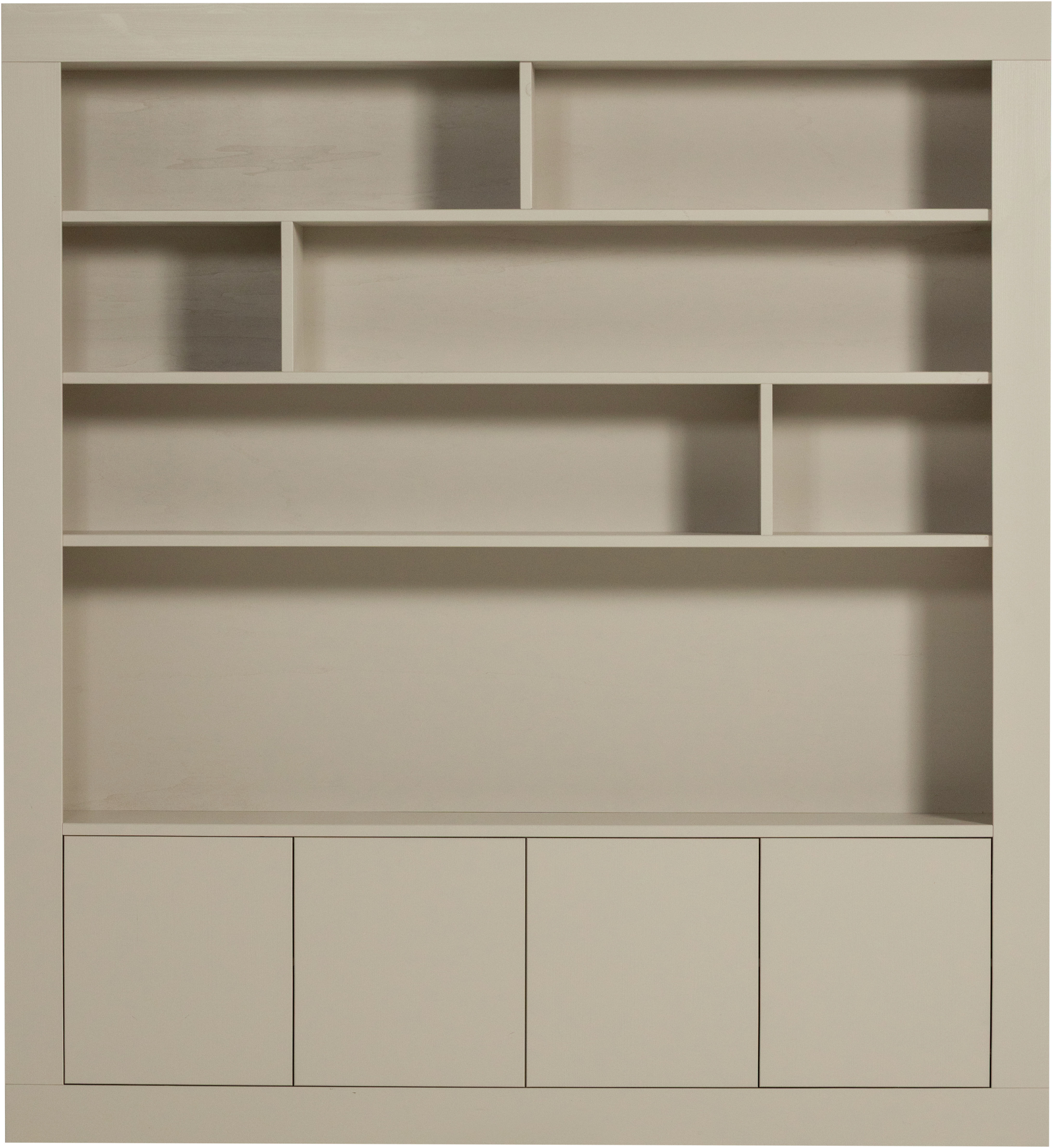 Wohnwand WOOOD "Wallcover FSC Mix Kiefernholz mit Druckmechanismus 210x 31x 229 cm", staub, B:210cm H:229cm T:31cm, FSC-zertifizierter Massivholz, Kastenmöbel-Sets, Wohnwand, Tragkraft 30 kg pro Boden, einfach zu montieren, sichtbare Maserung staub B/H/T: