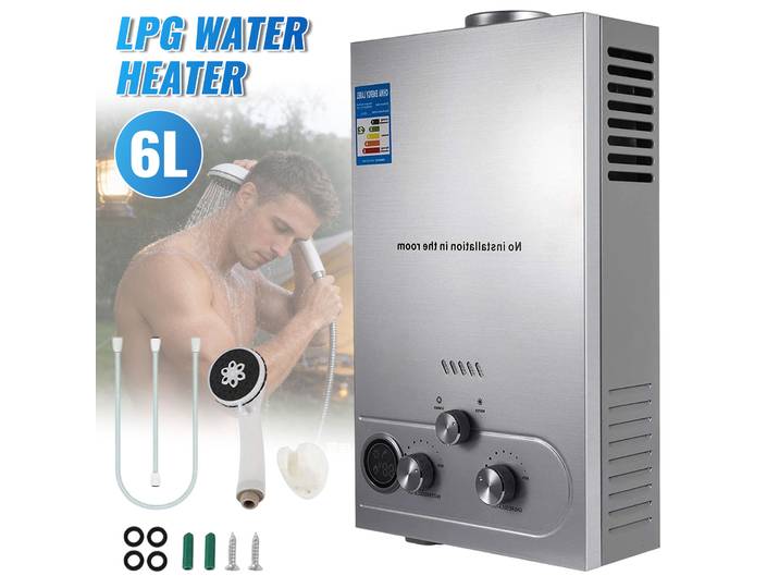 Chauffe-eau instantané sans réservoir au gaz propane GPL 6L pour salle de bain, extérieur, camping et voiture