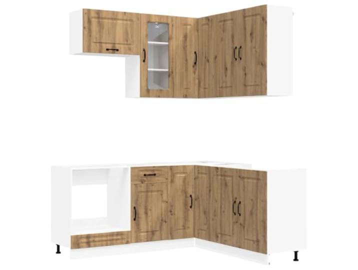 IBUQDDV Kücheneinheit Kalmar 8 STK. Artisan-Eiche Holzwerkstoff Verstellbare Unterschränke, Wandbefestigungsgerät inklusive, pflegeleicht, Montage mit Arbeitsplatte
