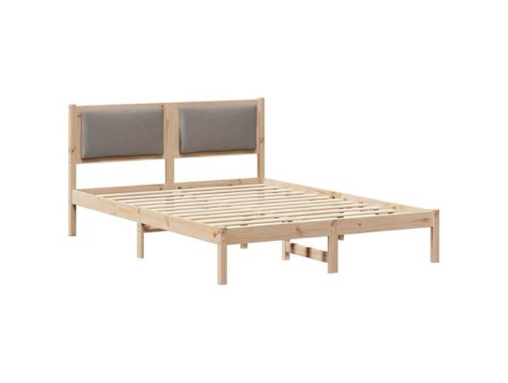 PUGYNBK Bett Taupe 135 x 190 cm Kiefer massiv Kopfteil aus Polyester, minimalistisches Design, fester Lattenrost, einfache Montage, ganzjährig verwendbar