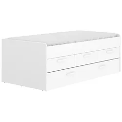 Dmora Kinderbett Alben, Struktur mit zweitem Ausziehbett, Einzelbett für Schlafzimmer mit 3 Schubladen, 194x95h68 cm, Weiß
