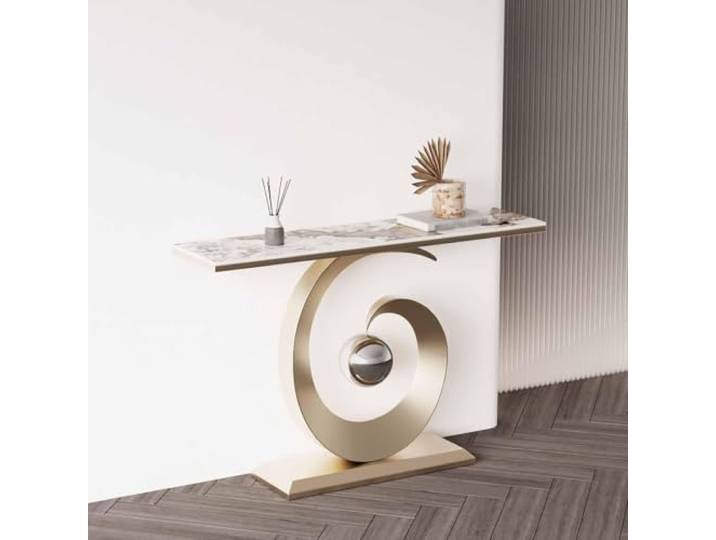 Konsolentisch Schmal Modern mit Sintersteinplatte, Schmaler Sofatisch Konsolentisch mit Sintersteinplatte, schmalem Design und einfacher Montage für Flur, Eingangsbereich, Eingang, Foyer