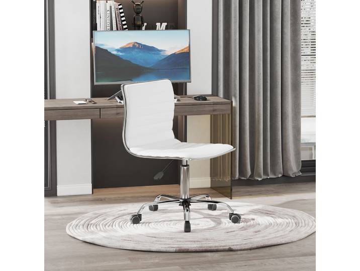 Chaise de bureau, chaise de bureau pivotante sans accoudoirs, chaise en cuir blanc réglable en hauteur de 78-90 cm avec dossier, capacité de charge de 120 kg, chaise de salon de beauté, chaise de