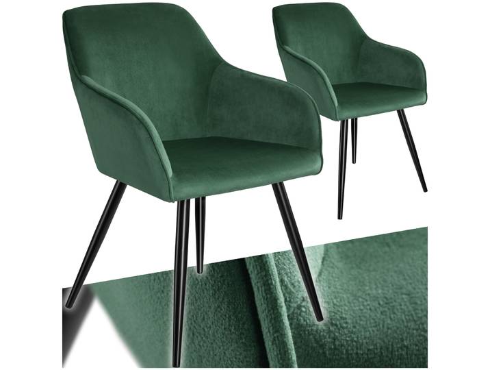 Stuhl Marilyn Samtoptik, schwarze Stuhlbeine - dunkelgrün/schwarz, 2er Set