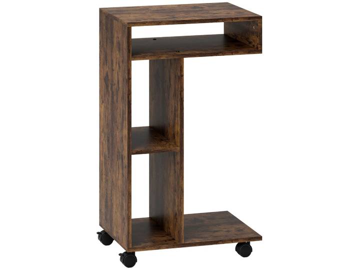 BEISTELLTISCH Couchtisch mit Rollen, 4 Regalen, Braun