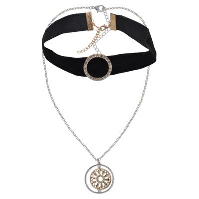 Kette mit Anhänger STEUER "Metall Glänzend Glasstein weiß", schwarz (mehrfarbig), Halsketten, Damen, 38,0cm, Metall, L: 38 B: 20mm, glänzend, B:20mm