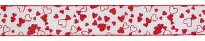 Northlight "White and Red Glittered Hearts Valentine's Day Wired Craft Ribbon 2.5"" x 10 Yards"