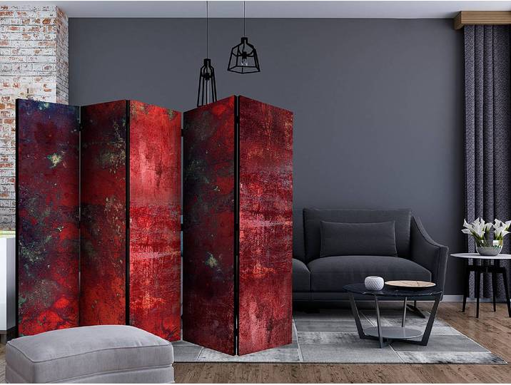 Paravent Red Concrete Akustik Vlies auf Massivholz Rot 225 x 172 x 3cm