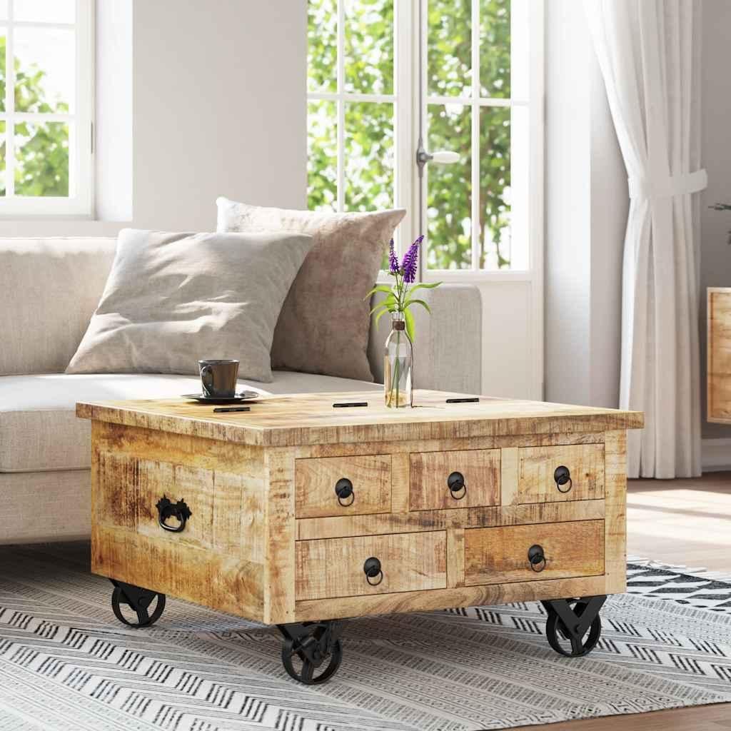 vidaXL Salontafel van ruw mangohout B/D/H: 70 x 70 x 40 cm