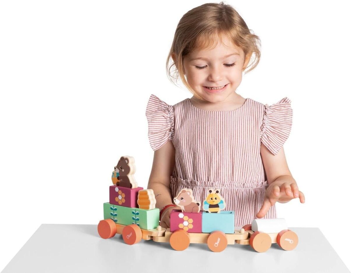 Spielzeug-Zug CHICCO "My Wood Friends – Teddys Zug", Kinder, bunt, Holz, Spielzeugfahrzeuge Spielzeug-Zug, Holzart: Kiefer, Schima bunt Einheitsgröße