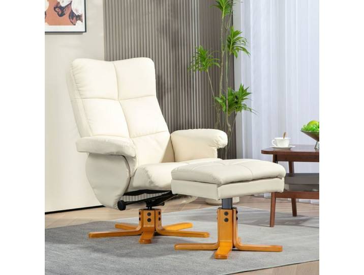 Fauteuil relax avec repose-pieds - SOGEU - 2 pièces - Simili crème - Inclinable 145° - Pivotant 360°