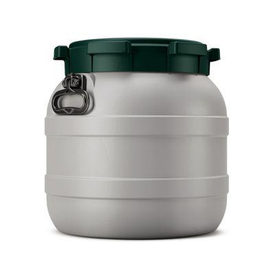 Weithalsfass, Volumen 42 l, mit Deckel/Griff, mit UN-Zertifizierung, wasserdicht, stapelbar, L 410 x B 410 x H 418 mm, R-HDPE, grau-grün