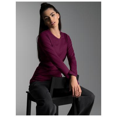 Longsleeve TRIGEMA "TRIGEMA Langarmshirt", Damen, Gr. M, lila (sangria), Feinstrick, 95% Baumwolle, 5% Elasthan, Basic, lang, Rundhals, Shirts
