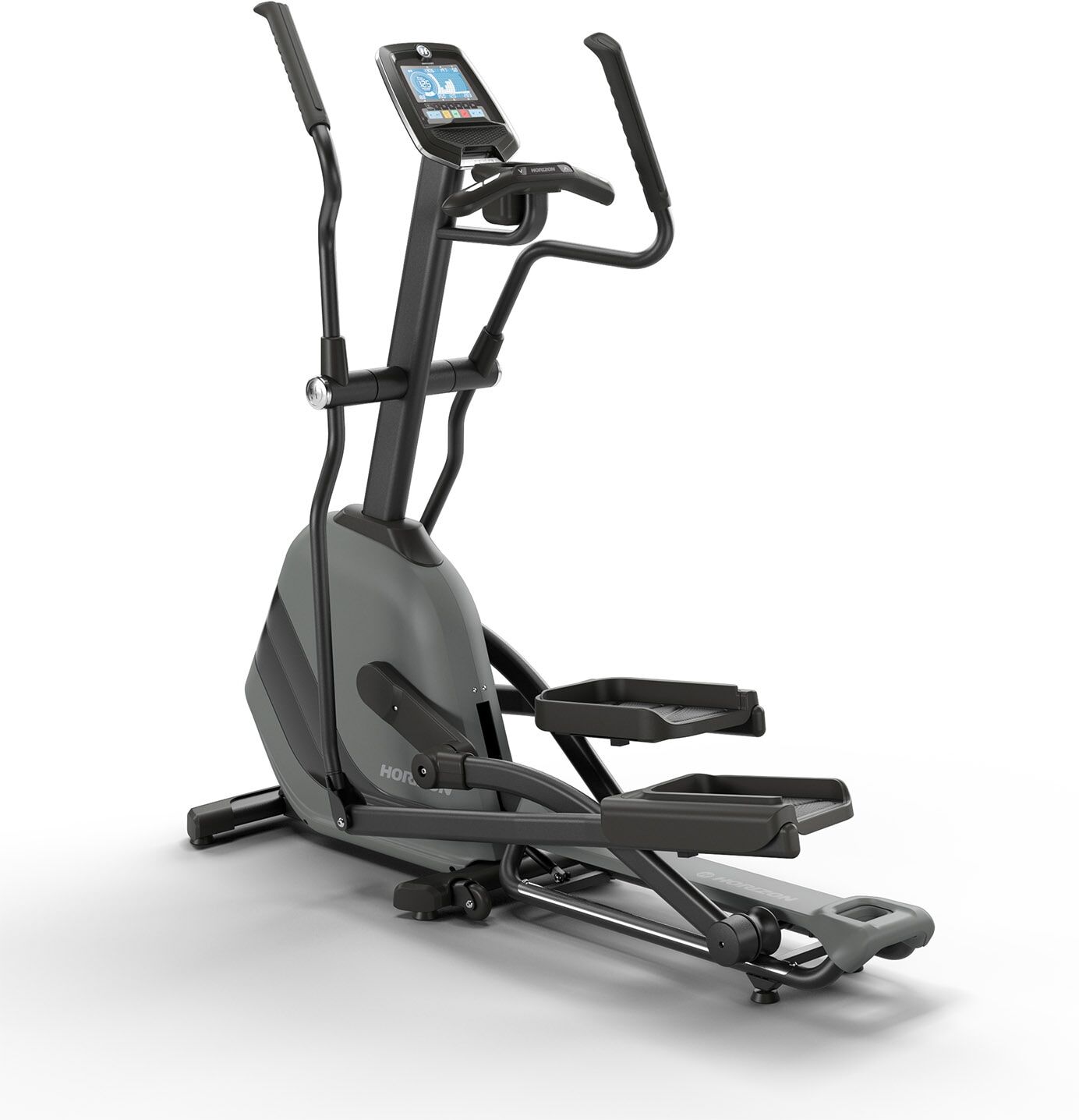 Ellipsentrainer-Ergometer HORIZON FITNESS "Andes 7.1", grau (grau, schwarz), Crosstrainer, Kinder, ohne Unterlegmatte, Ellipsentrainer-Ergometer, B:67cm H:171cm L:173cm
