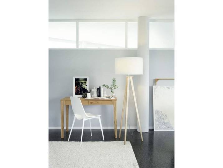 Stehlampe Tuga Weiss/Natur Holz/Stoff H 154 cm - Stehlampe