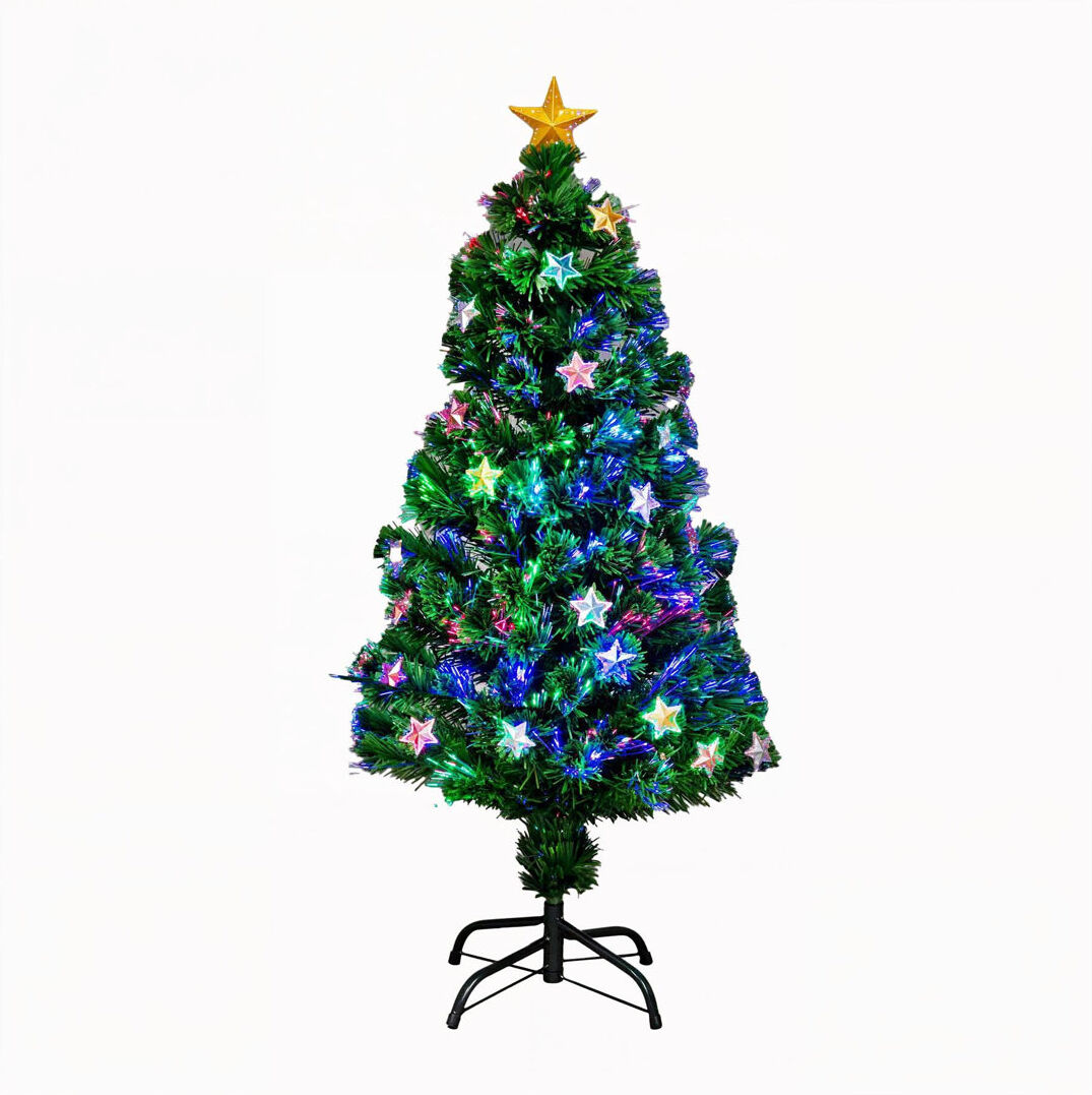 SHATCHI Star Fibre Optic Christmas Tree with LED Lights, Green PVC, Pre-Lit for Indoor Display 5 ft.