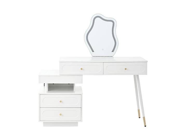 Coiffeuse Moderne Blanche avec Miroir LED et Rangement Multifonction