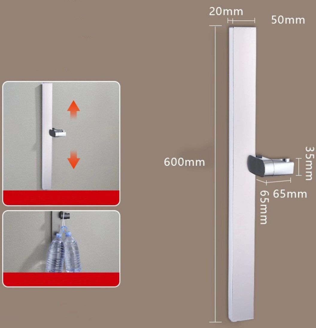 INF Barre de douche carrée réglable 60cm en aluminium spatial pour douchette à main